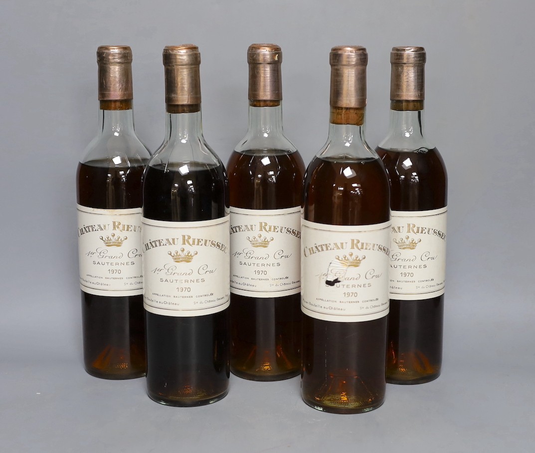 Five bottles Chateau Rieussec 1er Cru Classe - Sauternes 1970, 75cl